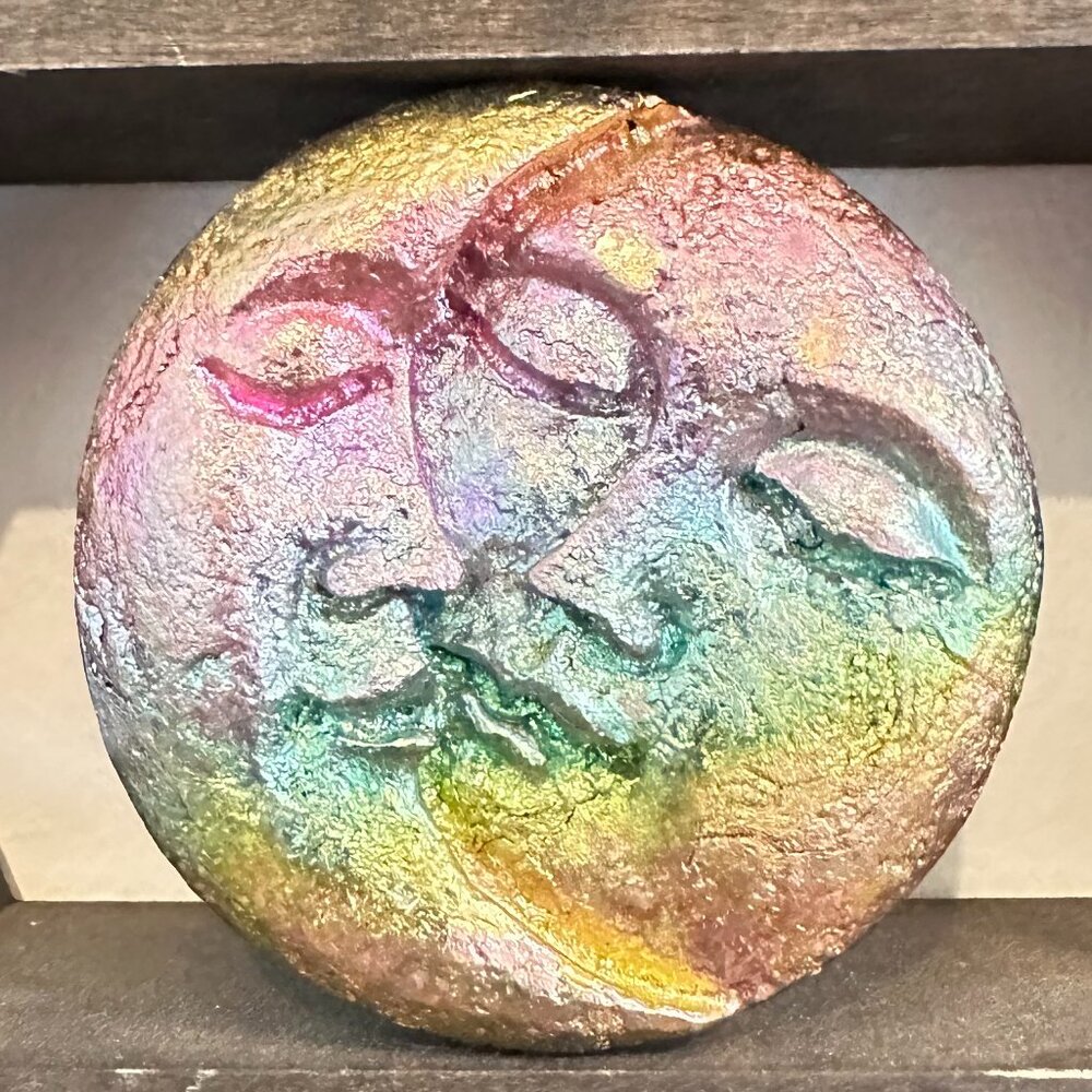 Bismuth Sun and Moon Cast Rainbow Metal Art Boho Decor Altar Unique Gift